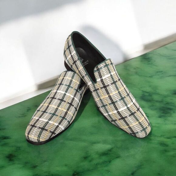 MEN'S  MONTIQUE  EMERALD PLAID SLIP ON LOAFER. S2453 - Picture 1 of 7